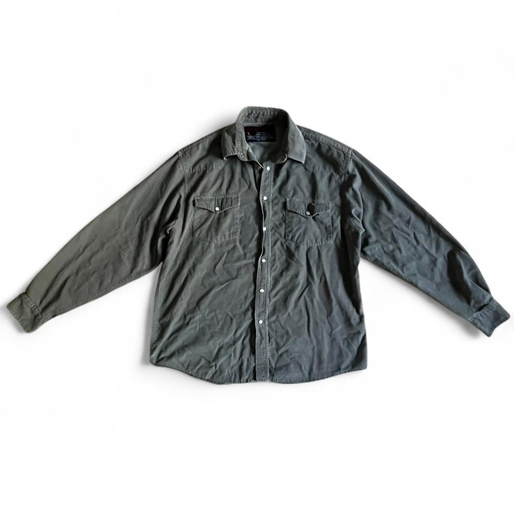 Vintage Gray Corduroy Western Snap Shirt Large Workwear Ranchwear